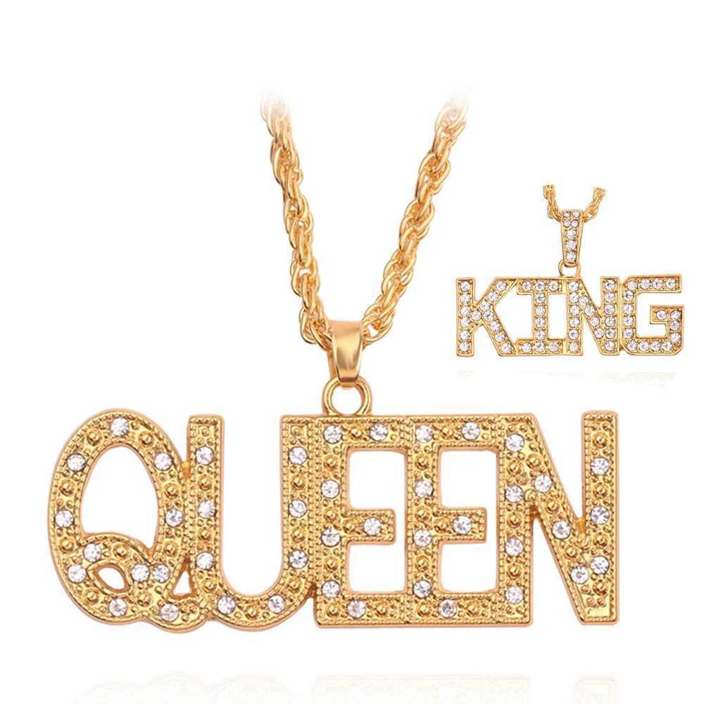 Mens Hip Hop Full Rhinestone King Pendant Necklace Sparkling Ice Out Cuban Chain Hip Hop Necklace Mens Jewelry Gift Y250329