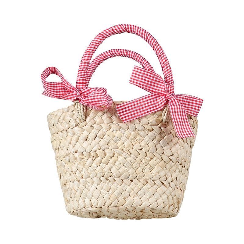Hot selling cute bow children's handbag corn fur braided bag Fashion all-match girls shoulder accessory bag bucket bag