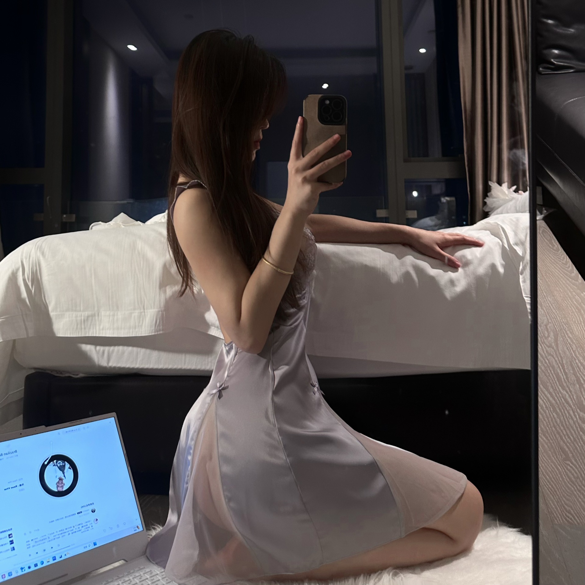 G32190 High quality nightdress female hot temptation ice silk wood ear edge perspective suspender nightdress pure desire style