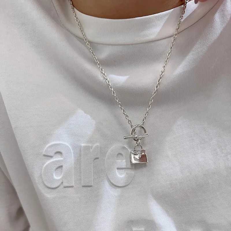 Sam Panda 925 sterling silver bag buckle necklace suitable for womens gifts irregular fashionable jewelry accessories direct shipping Y250329