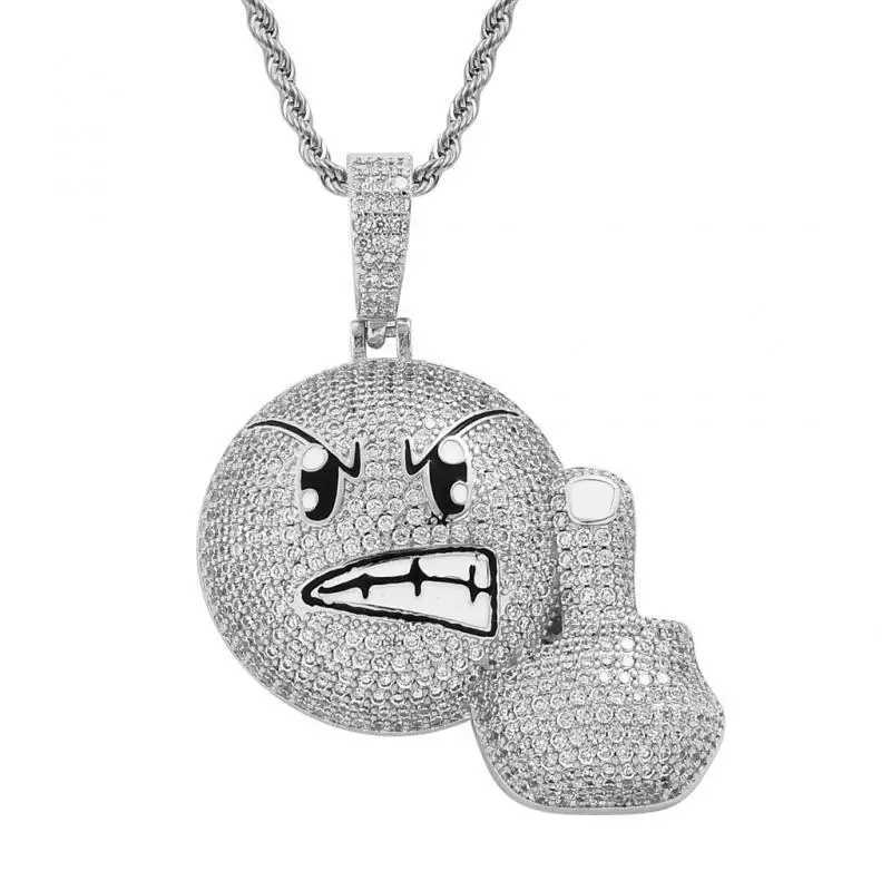 New anger emoji vertical middle finger emoji pendant with zircon personalized hip-hop trend necklace Y250329