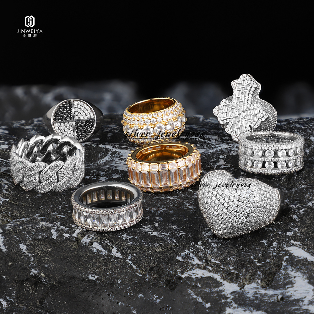 Custom Rings Baguette Luxury VVS Moissanite 18K Gold Plated Silver Iced Out Hip Hop Rings Men
