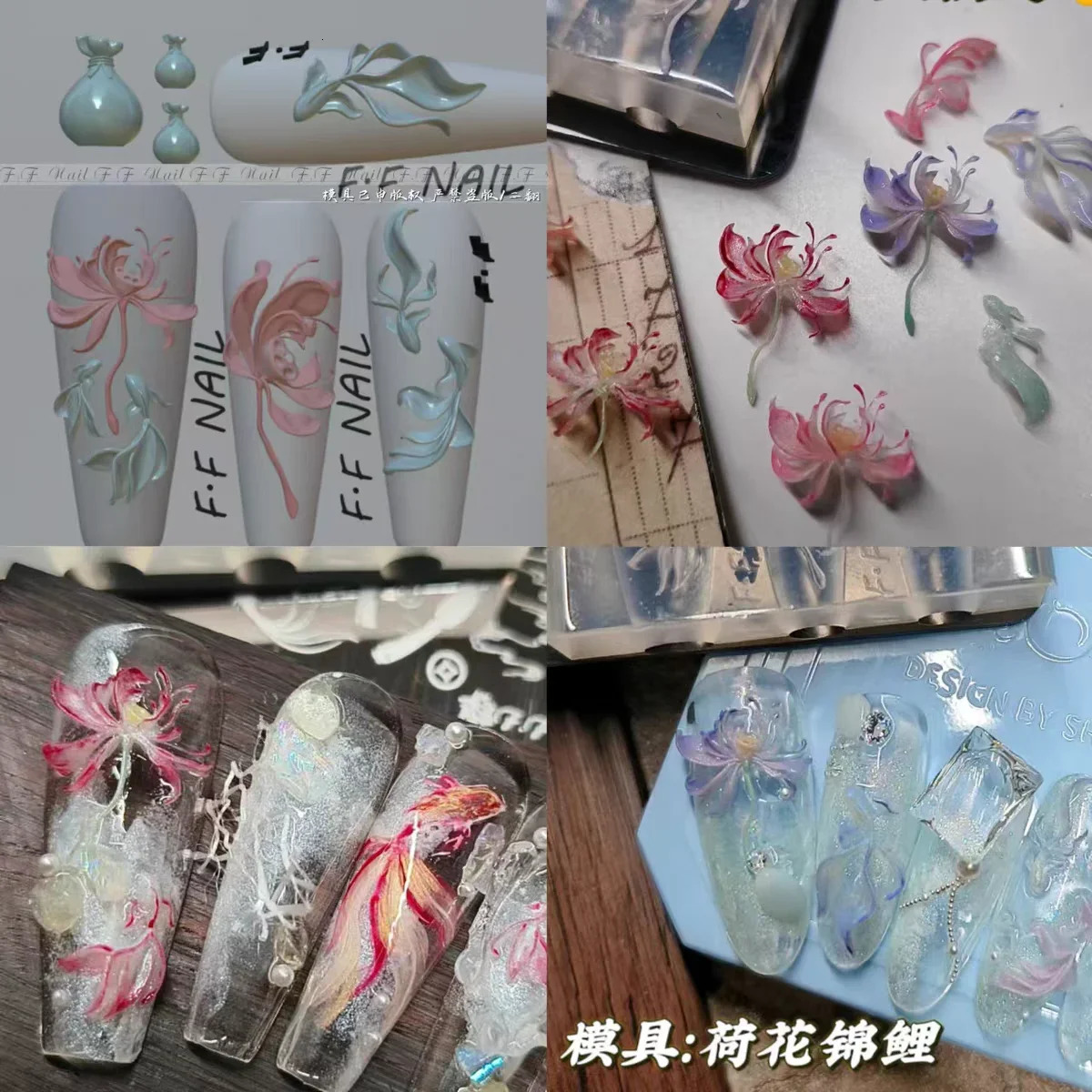 1pc Ripple Lotus Koi Mushroom Ice Flower 3D Acrylic Mold Nail Art Decorations Nails DIY Silicone Nails Mold 250328