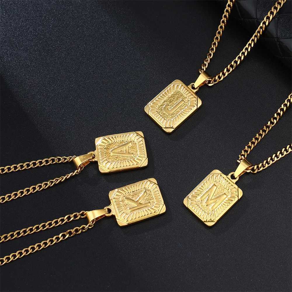 D Z Fashion Square Letter Pendant Necklace Mens Hip Hop Gold Stainless Steel Waterproof Charm Jewelry Birthday Gift Y250329