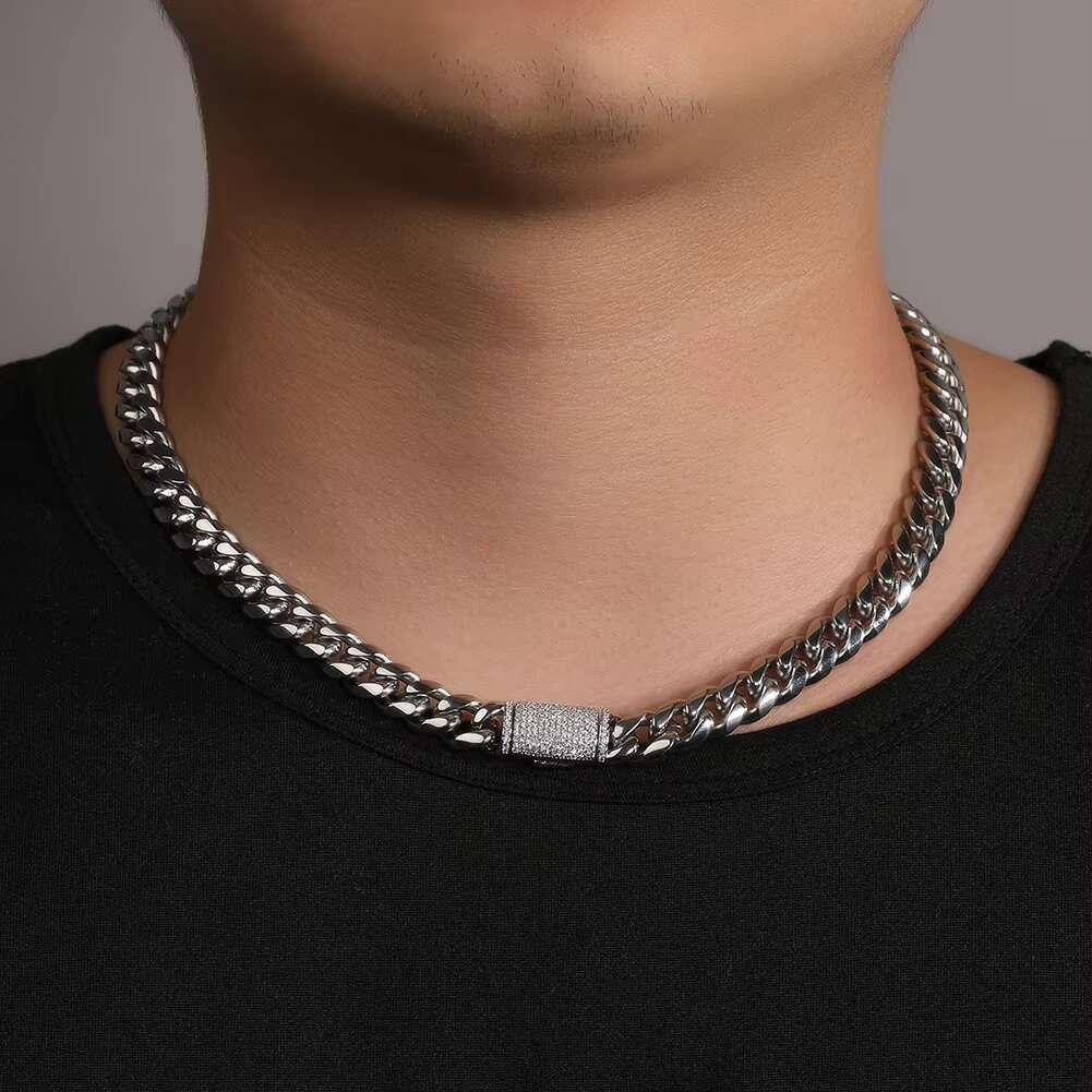 Hiisees 8mm 10mm 12mm Mens 18k Gold Plated Stainless Steel Cuban Link Necklace Hip Hop Fashion Jewelry Necklaces for Parties