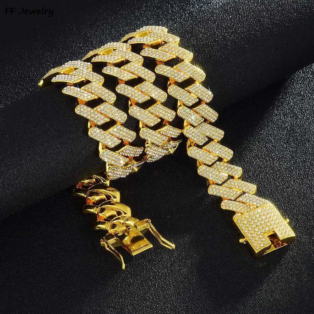 20mm Cuban Chain Mens Ice Out Necklace Cross Set Cubic Zirconia Big Hip Hop Jewelry Y250329