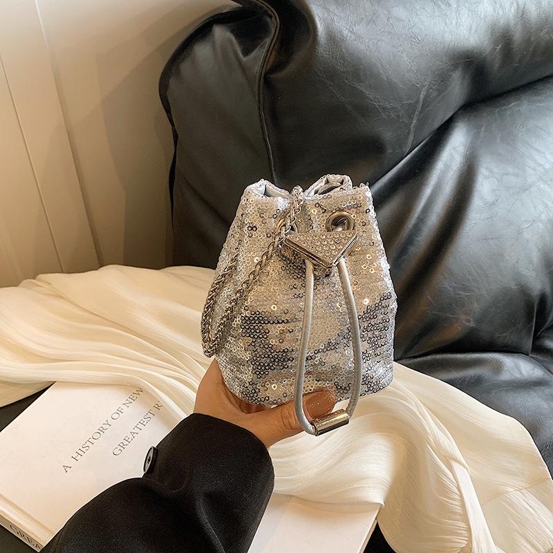 of version 3 Korean senior out crossbody fashion sequin bucket pull bundle children's girls small bag