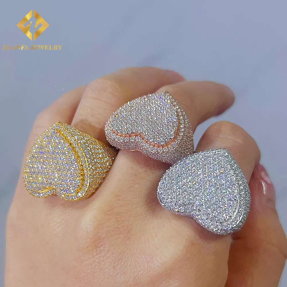 Hip Hop Ring Hot Sale 925 Sterling Silver Heart Iced Out Moissanite Diamond Ring