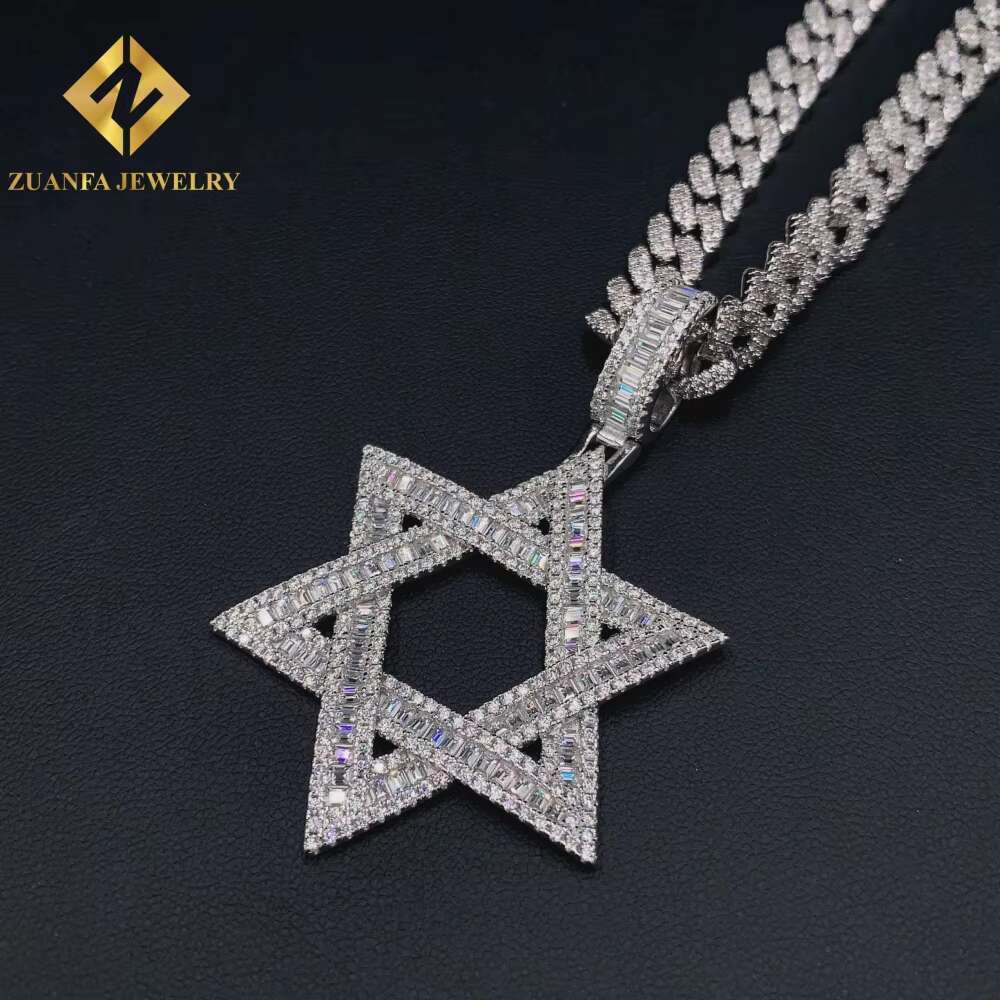 Pass Diamond Tester VVS Moissanite Diamond 925 Silver Pendant Necklace Pendant Big Star Design Hip Hop Jewelry Unisex