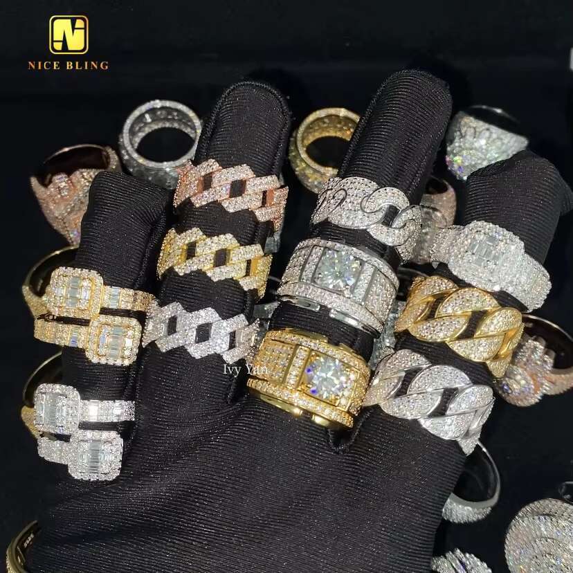 Hot Sale Multiple Choice Custom Iced Out Hip Hop Men Ring VVS Moissanite 925 Sterling Silver Rings Diamond Jewelry Ring for Men
