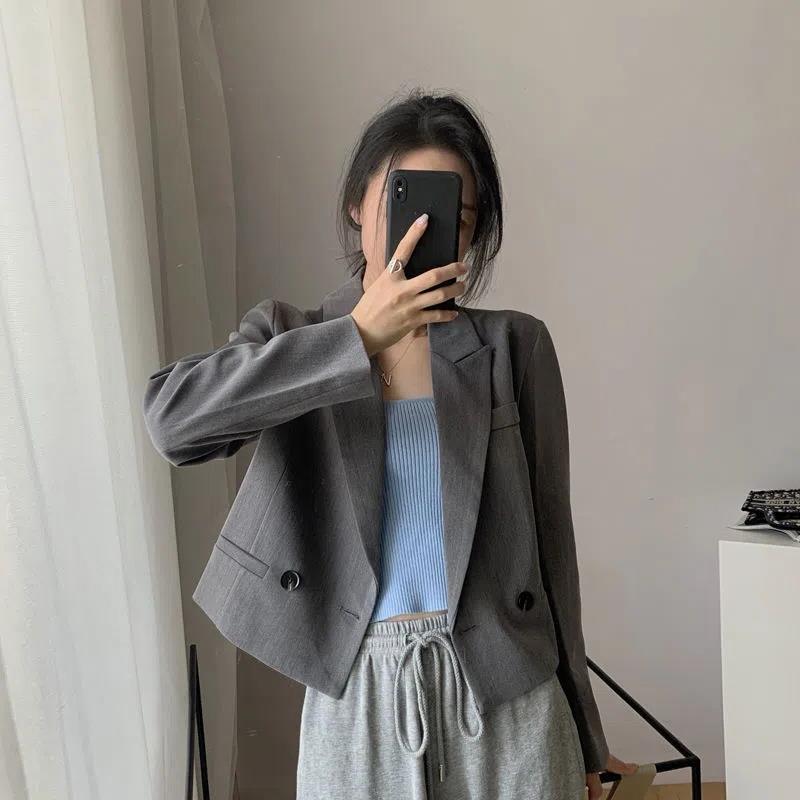 S328Spring and Autumn Women's Short Suit Jacket - Stylish Casual Outfit for Students