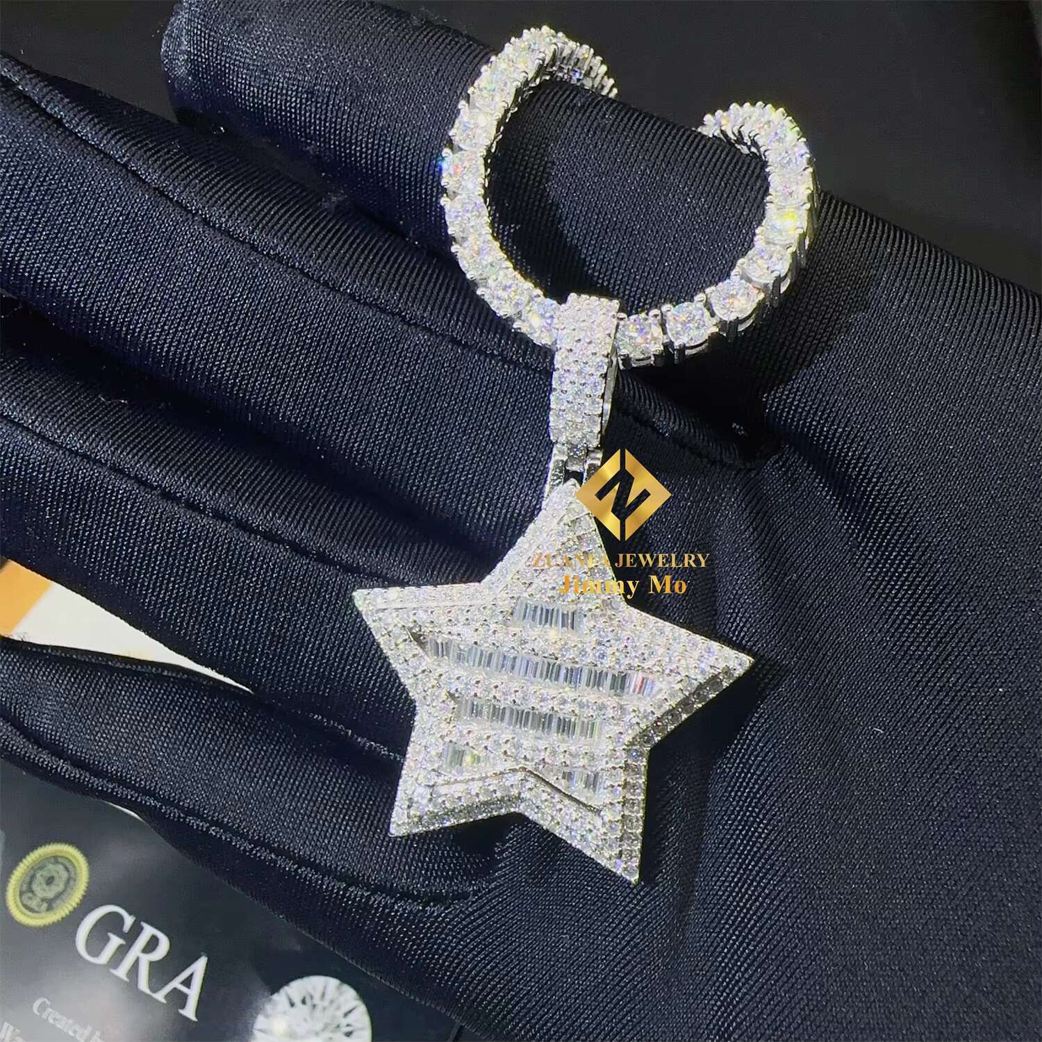 GRA Certificates Pass Diamond Tester Iced Out Fire Jewelry 925 Silver VVS1 Baguette Moissanite Diamond Pendant Necklace Gift