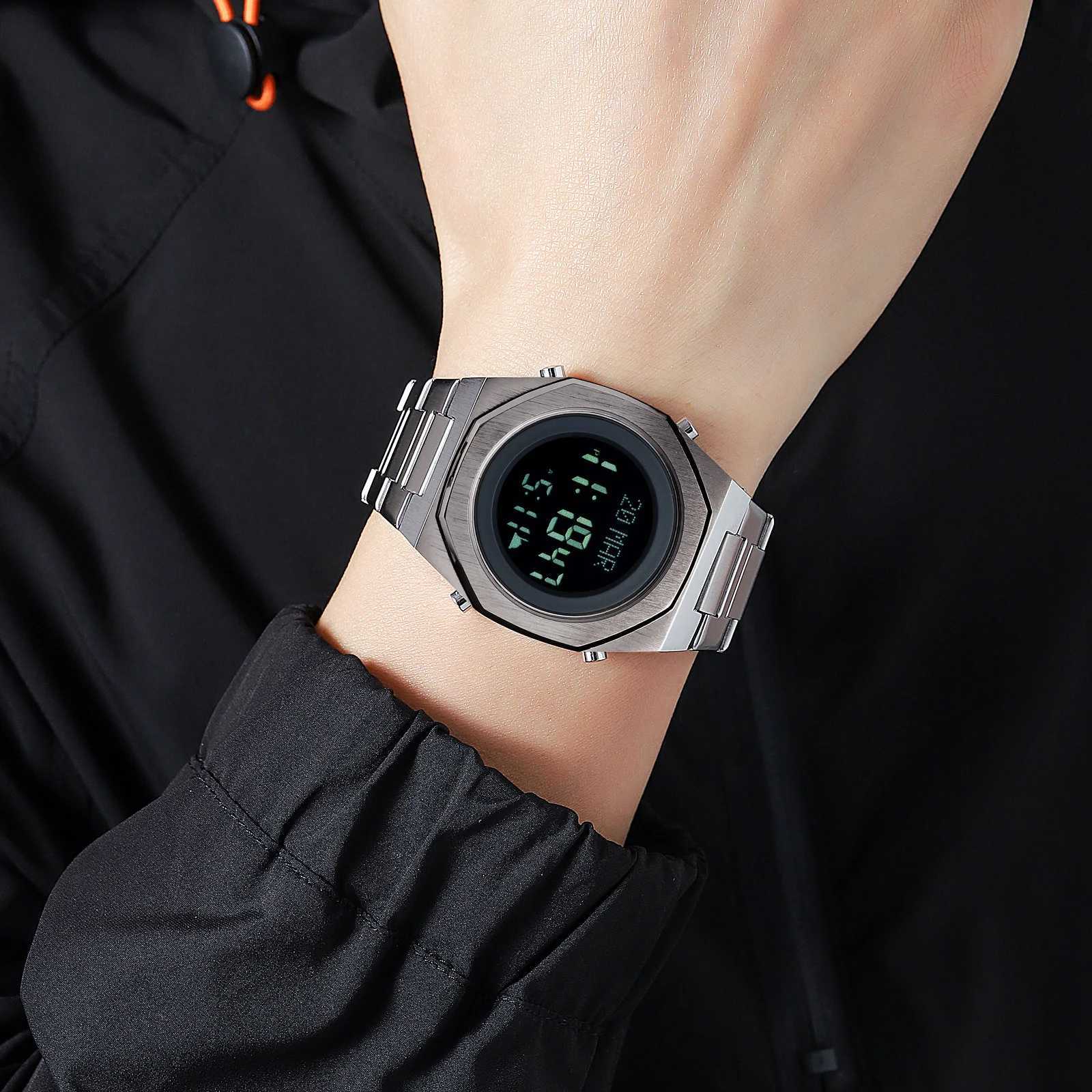 SKMEI Mens Stainless Steel Digital Electronic Islamic Watch Muslim Azan Mens Strap Zipura Compass W250329