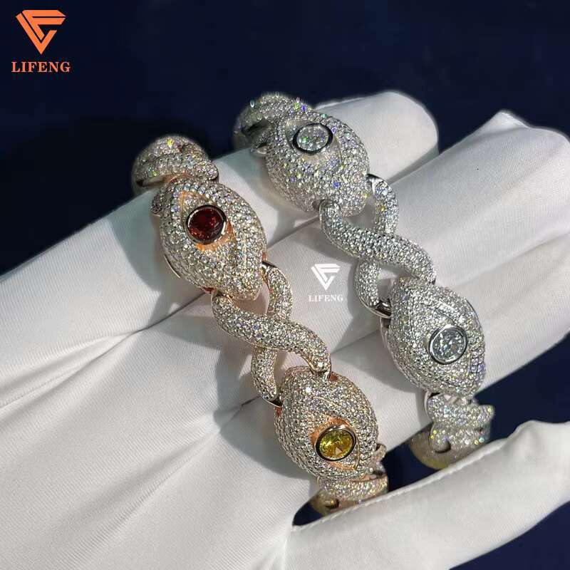 Jewelry Pass Diamond Tester VVS Moissanite Cuban Link Eyes Bracelet 925 Sterling Silver Rapper Singer Diamond Bracelet