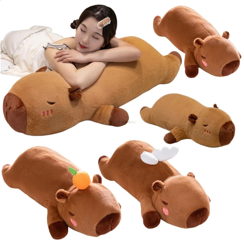 1pc Kawaii Stuffed Capybara Animal Fruit Persimmon Plush Long Pillow Cushion Soft Doll Cartoon Toys Cushion Decor Baby Boy Gifts 250328