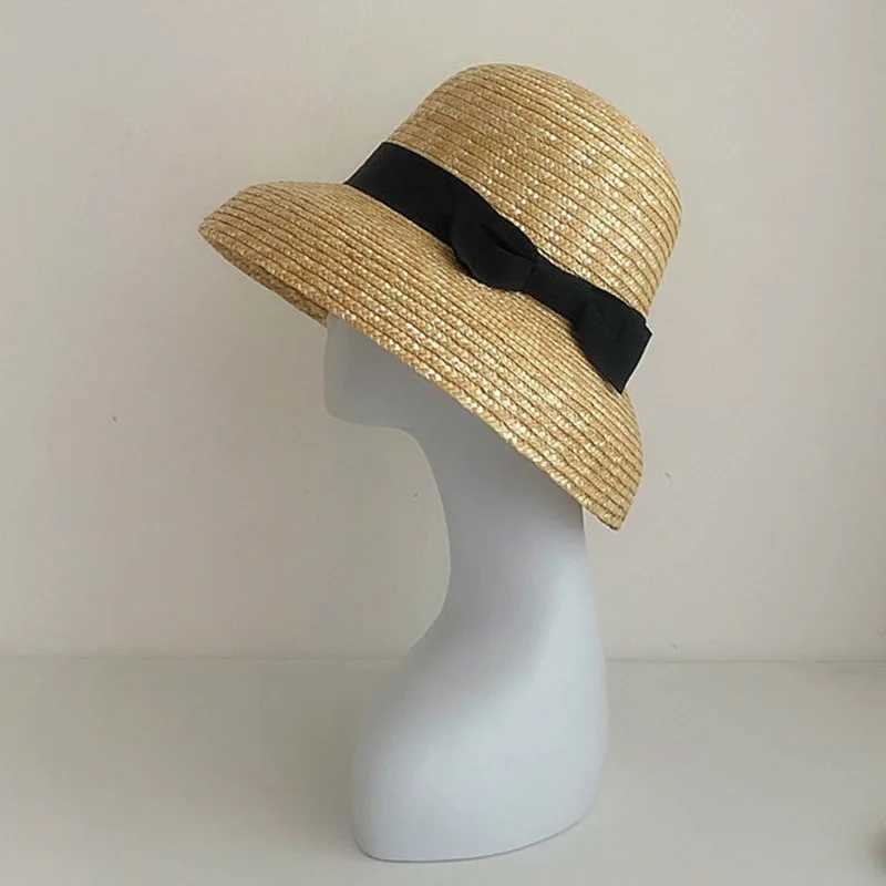 Handmade womens Cloche hat natural wide Brim summer hat ribbon bow ladies fine grass hat Kentucky Derby UV beach hat outdoorXJ250329