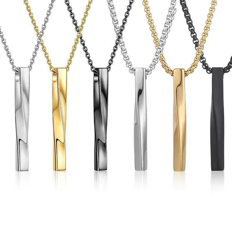 Fashionable rectangular pendant necklace geometric fashion spiral straight titanium steel hip-hop chain Y250329