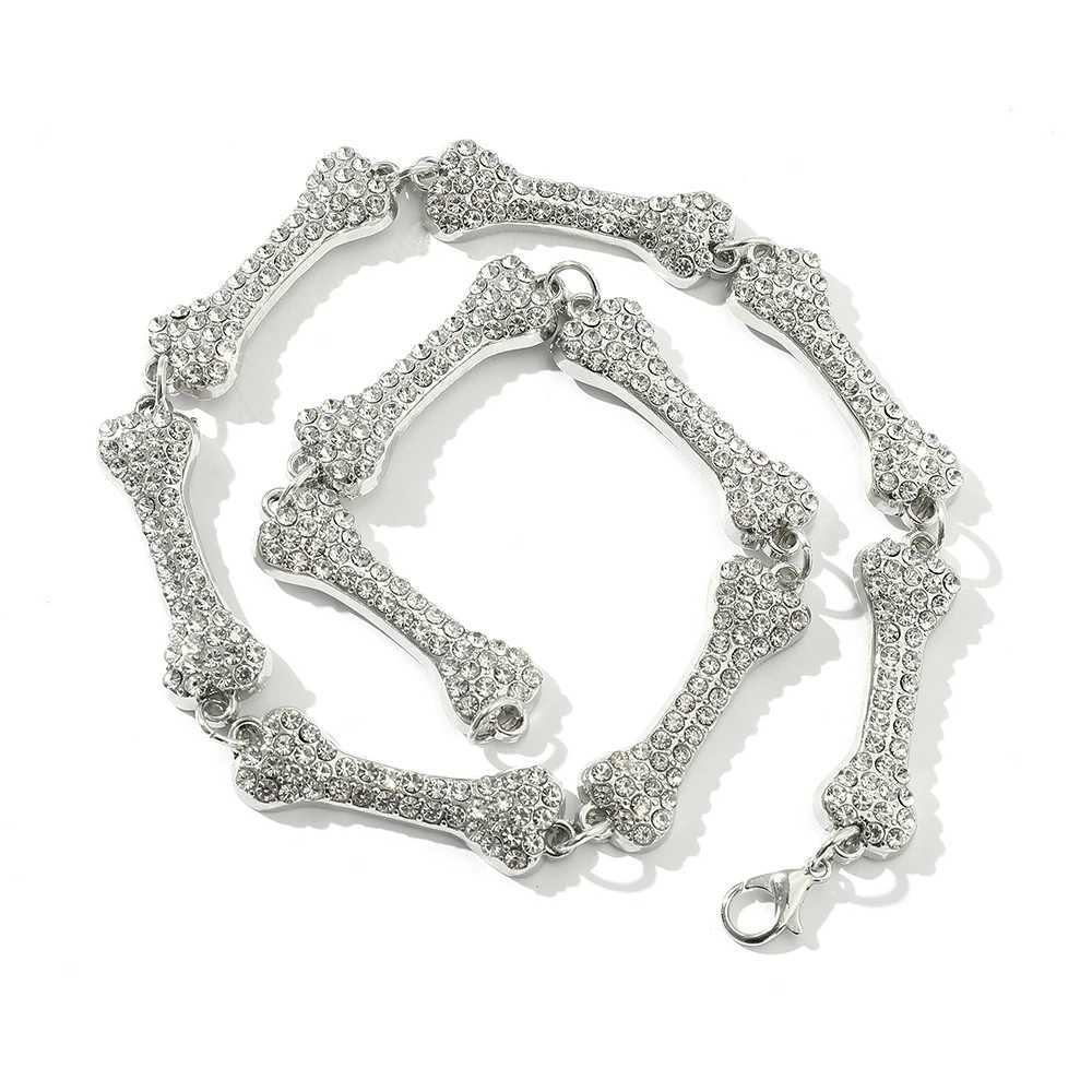 Fashion Ins style shiny rhinestone border necklace for women Gothic punk jewelry hip-hop bone necklace gift Y250329
