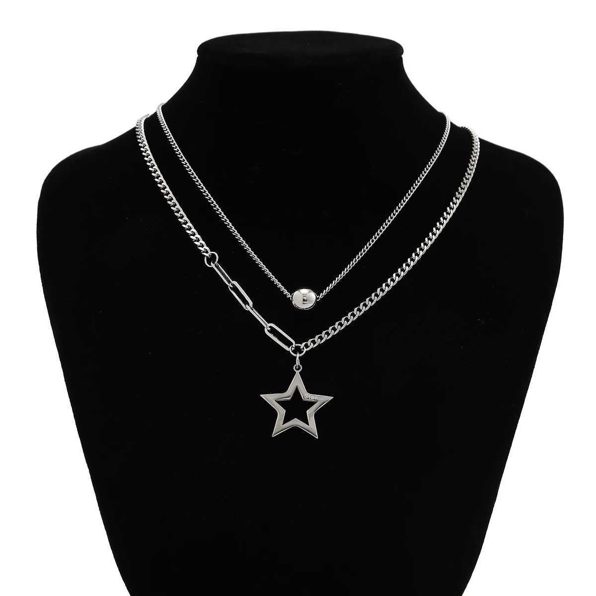 Salicon Titanium Steel Casual Star Pendant Necklace Mens Trend Double Link Short Necklace Punk Hip Hop Jewelry Y250329