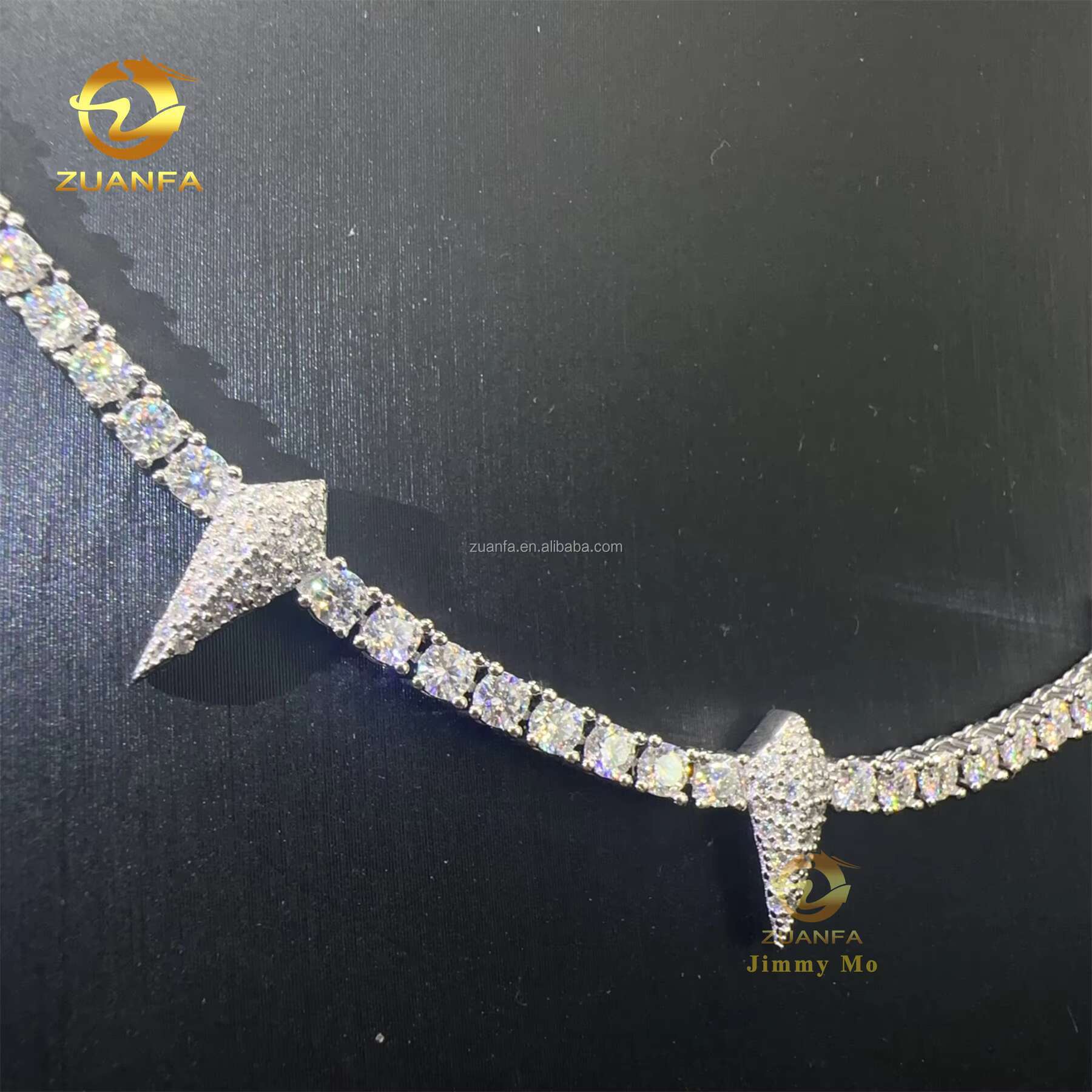 New Design 3mm 925 Silver Hip Hop Iced Out GRA Certificate Moissanite Diamond Cluster Thorn Shape Tennis Chain Man Gift