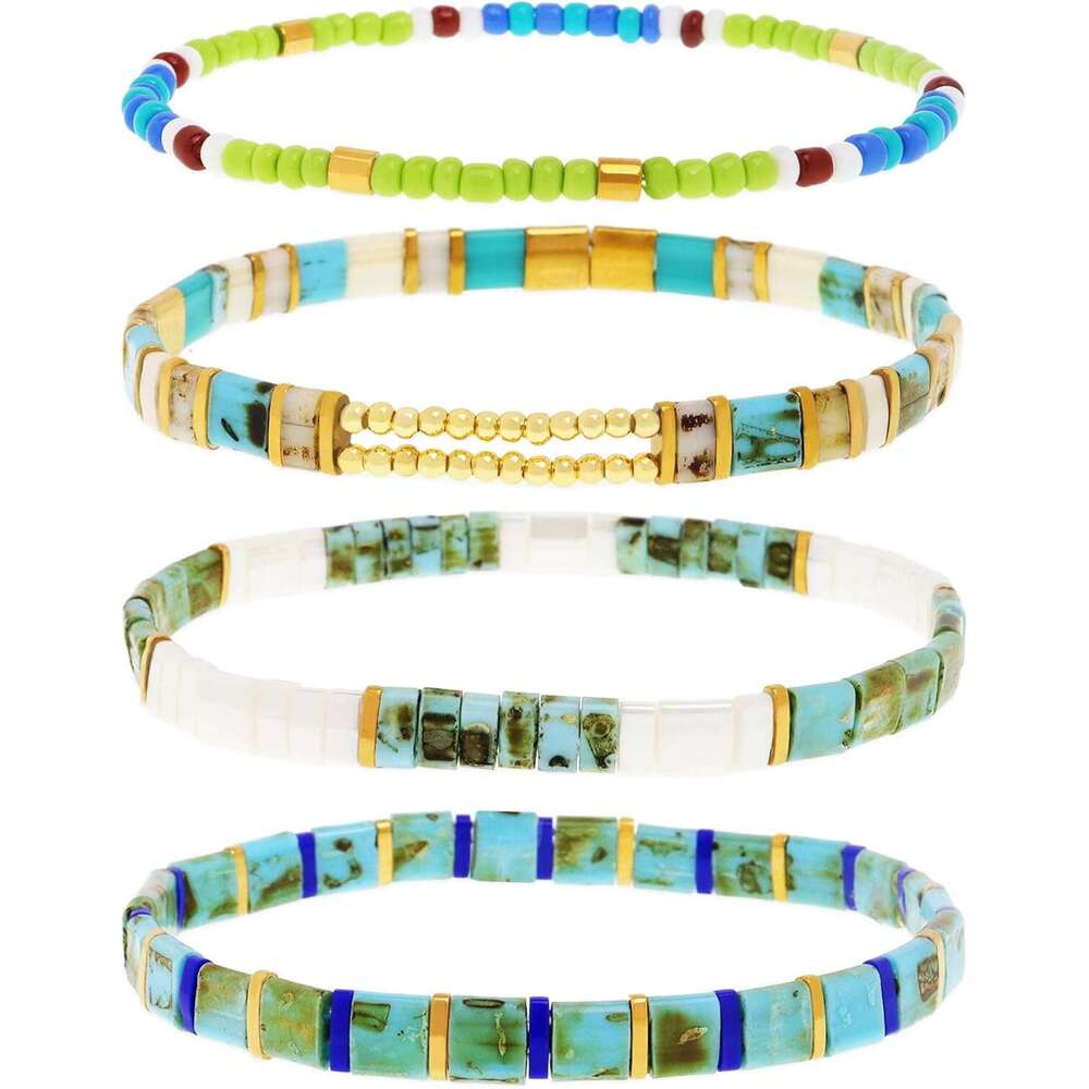 Tila Flat Seed Stack Bracelets Set for Women, Boho Handmade Miyuki Glass Colorful Beads Friendship Stretch Bracelet Holiday Prom Jewelry Gift.