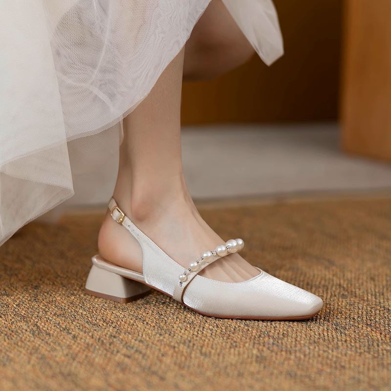 slippers Designer Coarse heeled sandals One word strap single shoe Baotou high heels Rear empty slipper Women External penetration