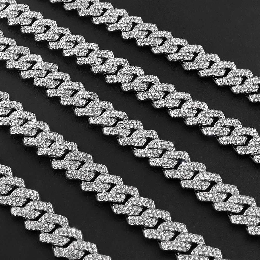 HipHop Mens 14mm Prong Cuban Chain Necklace Sparkling Ice Out 2 Drain Diamond Shop Miami Diamond Cuban Necklace Jewelry Y250329