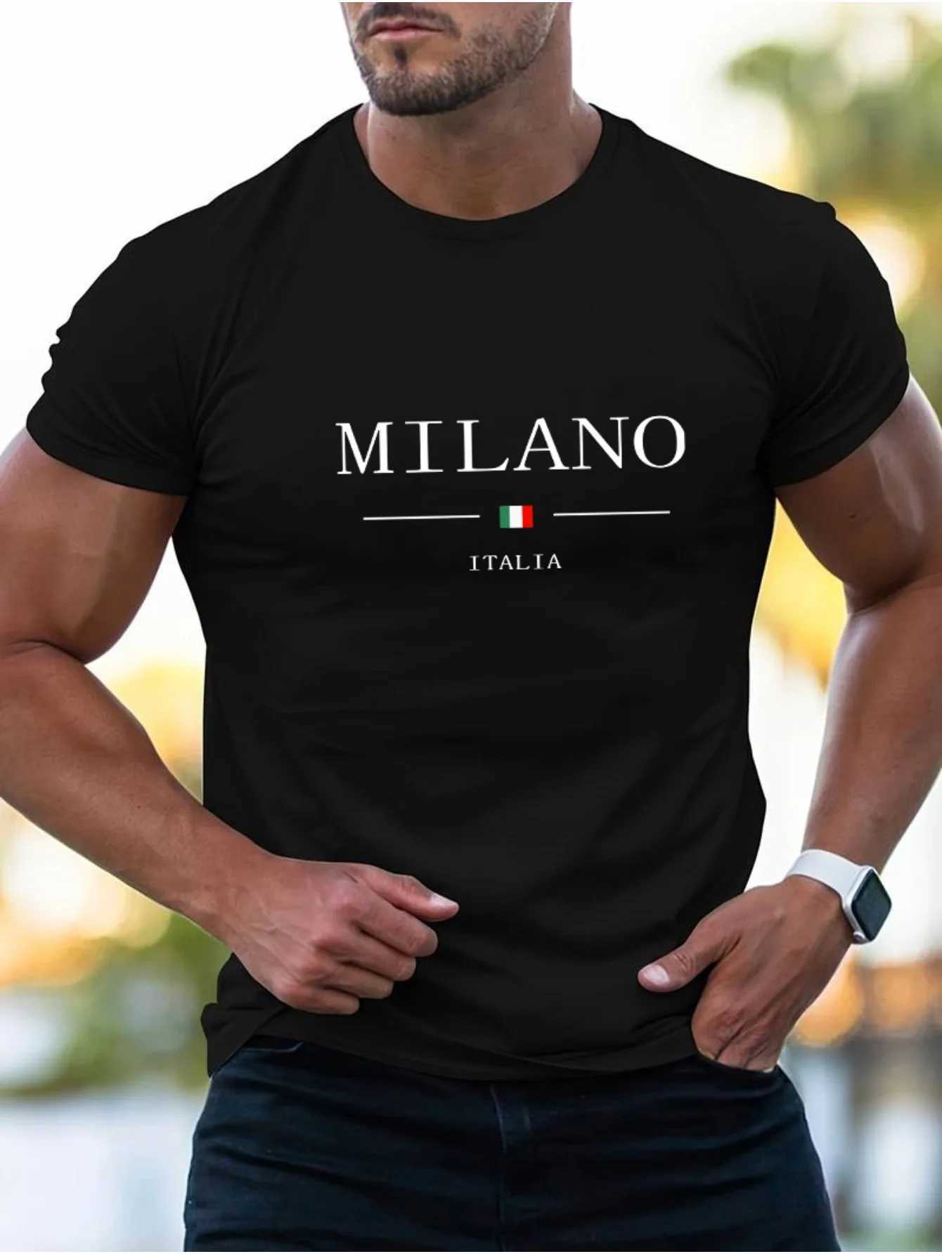 Summer mens 100% cotton casual sports loose plus MILANO print comfortable shopping round neck short sleeved T-shirt top X250329