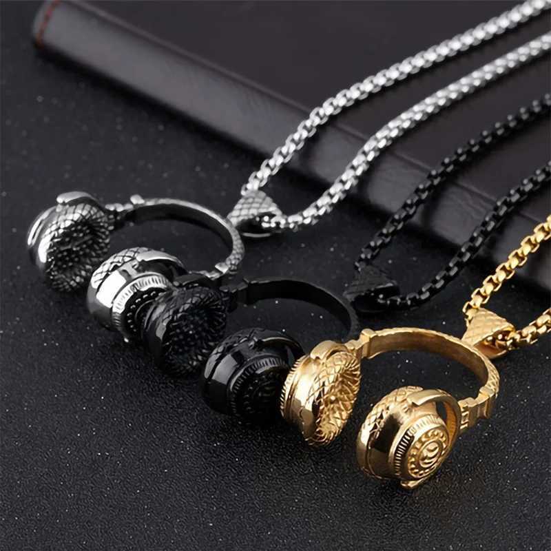 Personalized Rock DJ Music Earphones Pendant Necklace Mens and Womens Headwear Necklace Jewelry Hip Hop Earphones Long Chain Party Gift Y250329