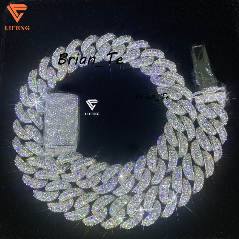 Jewelry 20MM Honeycomb Set VVS1 Moissanite Cuban Link Chain Necklace Bust Down Solid Silver White Gold Plated Miami Chain