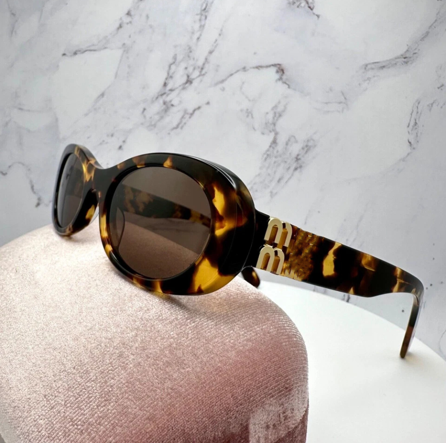 Luxury designer Sunglasses Womens Brown Tortoise Acetate Gold Metal Logo Oval Sunglasses For Women Sunglasses