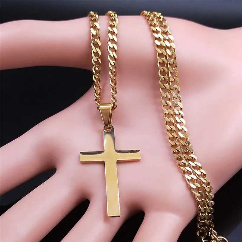 Christian Hip Hop Stainless Steel Jesus Cross Necklace Mens Gold Declaration Necklace Jewelry Collier Croix Y250329