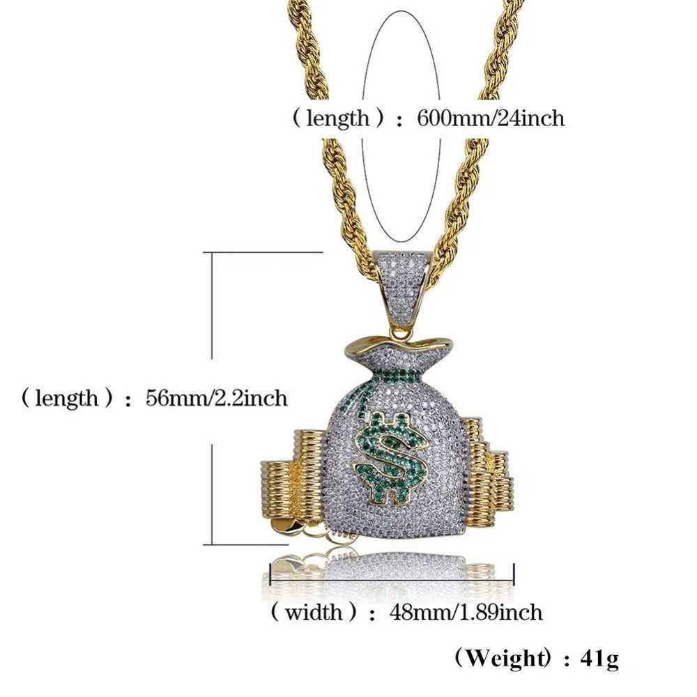 Hip hop punk money bag pendant necklace with rope chain sparkling cubic zirconia necklace cool mens rock bike jewelry gift Y250329
