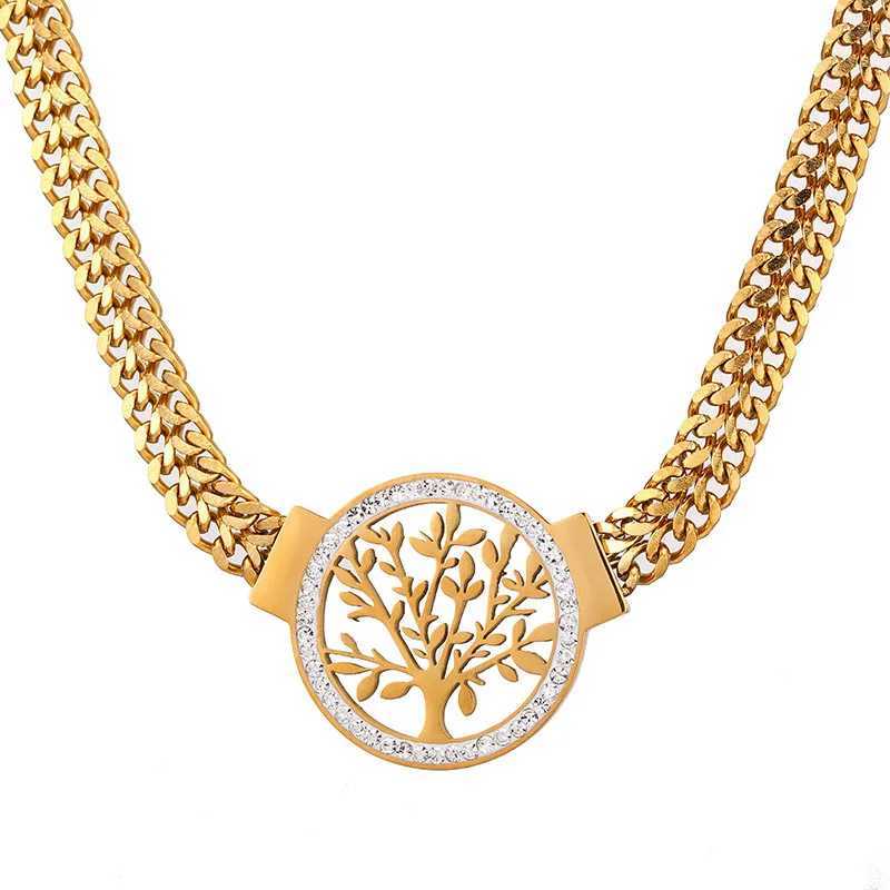316L stainless steel thick chain with miniature inlaid zircon life tree pendant hip-hop womens necklace Y250329
