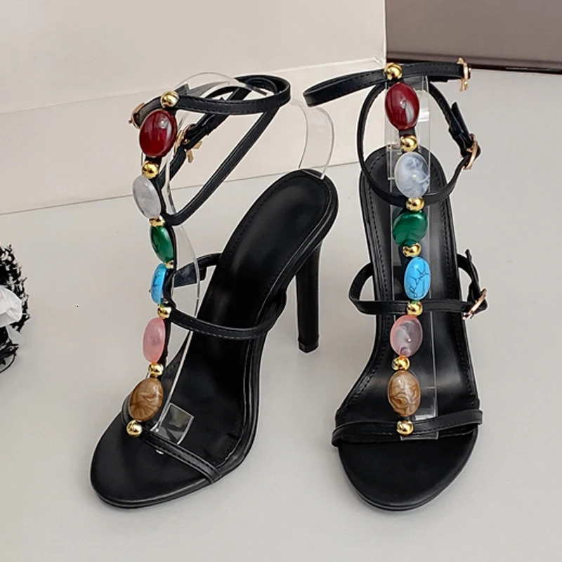 Eilyken Summer Open Toe Ankle Strap Hollow Out Narrow Band Sandals Women Fashion Sexy Stripper Thin Heels Club Shoes 250328