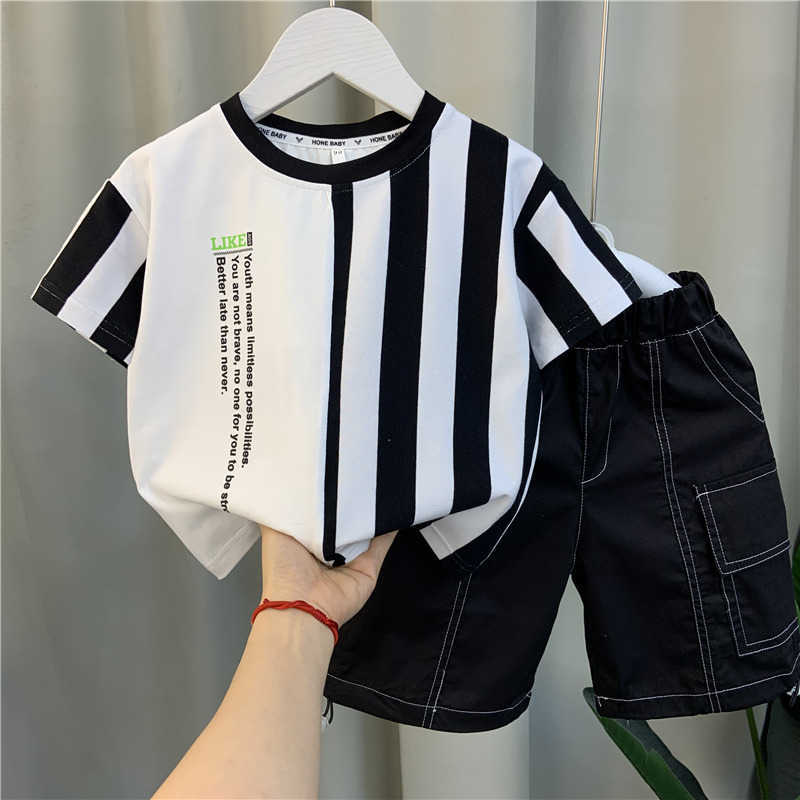 Spring Autumn Children Boys Summer Suit 25 New Children Handsome Net Red Clothes Boys Summer Short Sleeve Shorts Two Sets Y250329