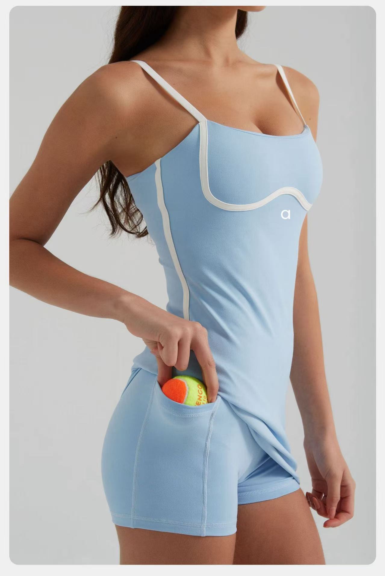 Women Yoga Tennis Dress With Chest Pads Anti-slip One-piece Golf Dresses Outdoor Wear BFT1034