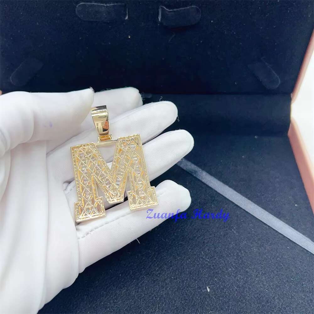 Custom Luxury Jewelry VVS Baguette Moissanite Diamond Cage Back Hip Hop Bling Initial Letter M Iced Out Moissanite Pendant