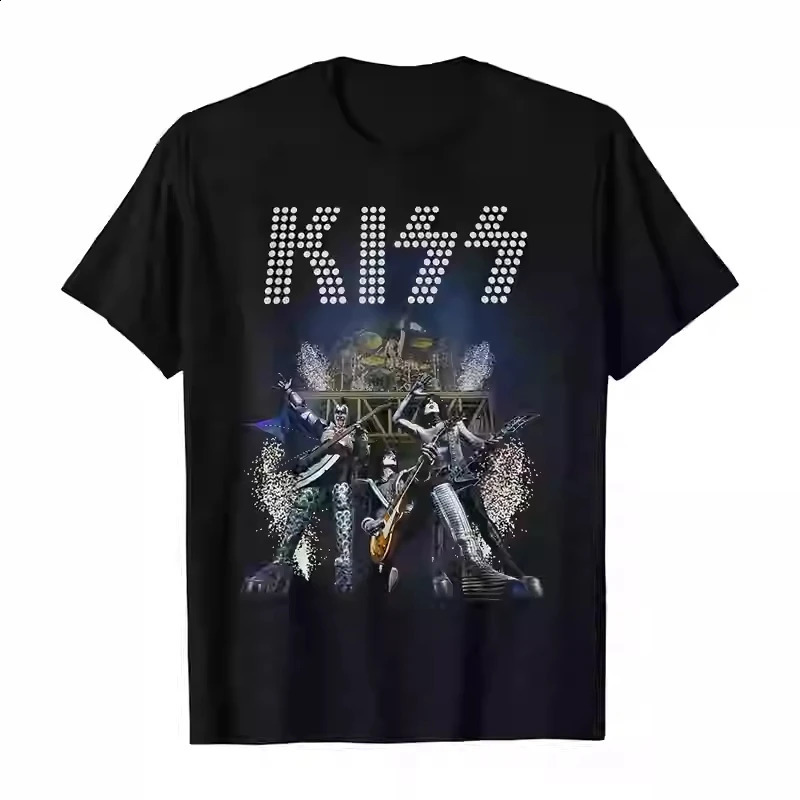 2025 Men and Womens KISS Band Rock Oversize Loose Cotton Round Neck Punk American Retro Mens Short Sleeve T-shirt 250324