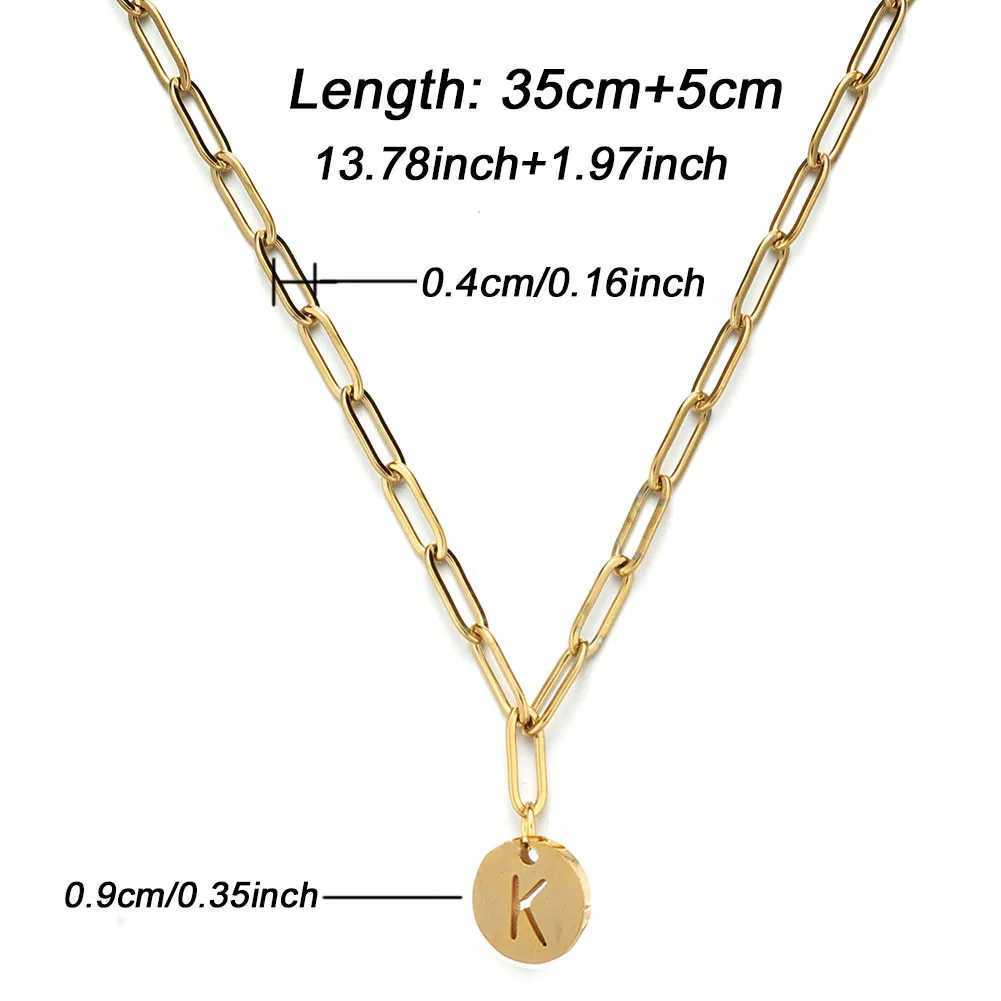 MinaMaMa Stainless Steel Letter A-Z Initial Pendant Necklace For Women Stainless Steel Round Coin Alphabet Necklace JewelryC250407