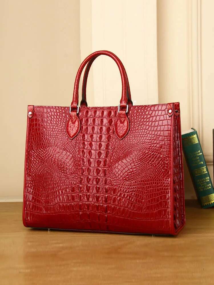 Large Capacity Casual Totes Women High Quality Crocodile Genuine Leather Handbag New Office Ladies Satchels Shoulder Bag