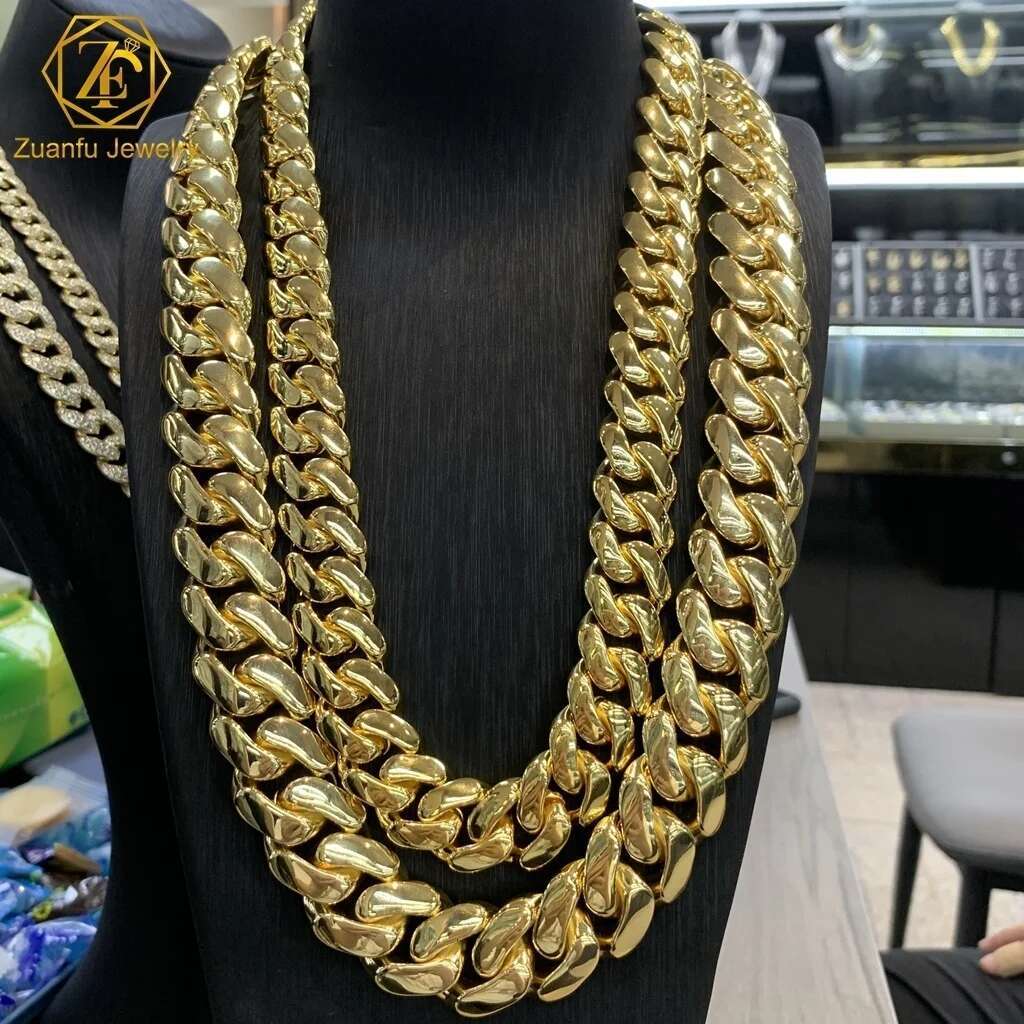 Hip Hop Gold Plated 30mm Mens Miami 925 Sterling Silver Cuban Link Chain Necklace Men Jewelry Miami Cuban Link
