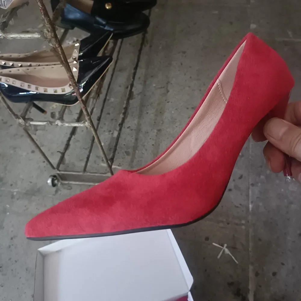 Womens high heels pointed thin high heels pump shoes suede black red blue womens single shoes large size 42 250326