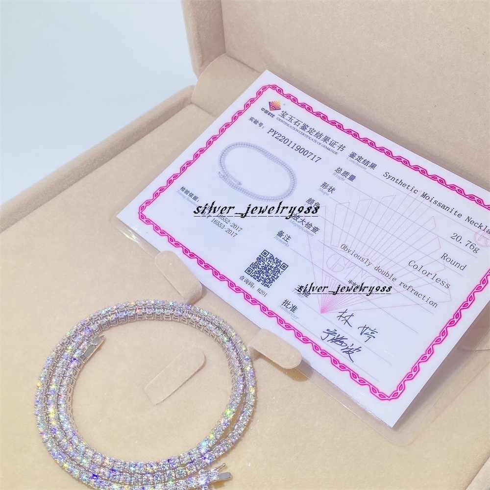 Luxury Jewelry Real Solid 10k Gold 3mm Tennis Chain Bracelet Necklace White Gold Moissanite Tennis Chain