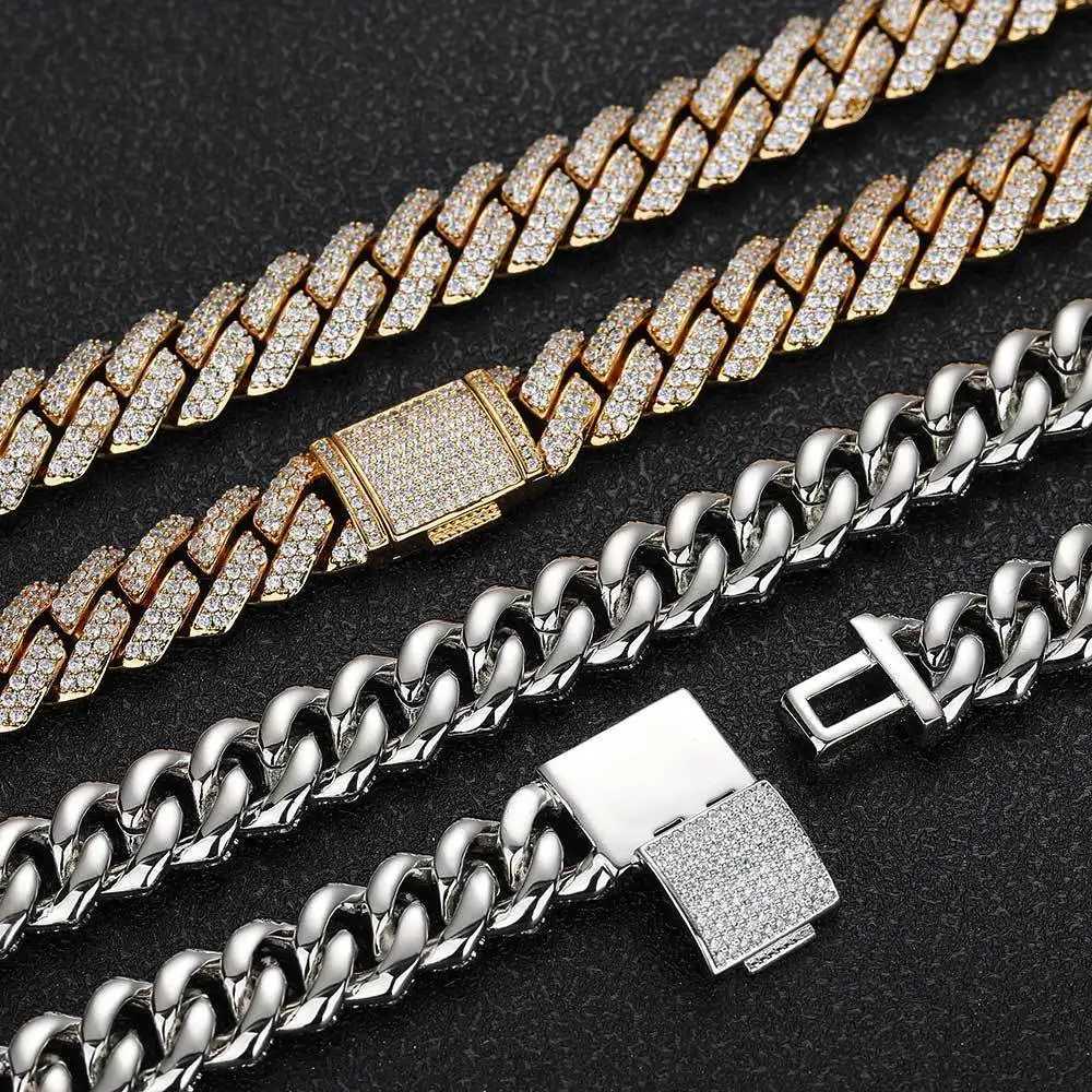 Hip Hop Shining 15MM Cuban Link Chain Necklace Womens Silver Water Diamond Ice Out Cuban Chain Punk Jewelry Necklace Gift Y250329