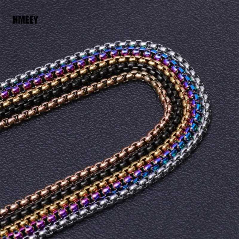 Hmey 2/3/4/5mm Mens Black Galvanized Stainless Steel Square Rolo Box Chain Womens Necklace Jewelry Gift Bracelet Accessories Y250329
