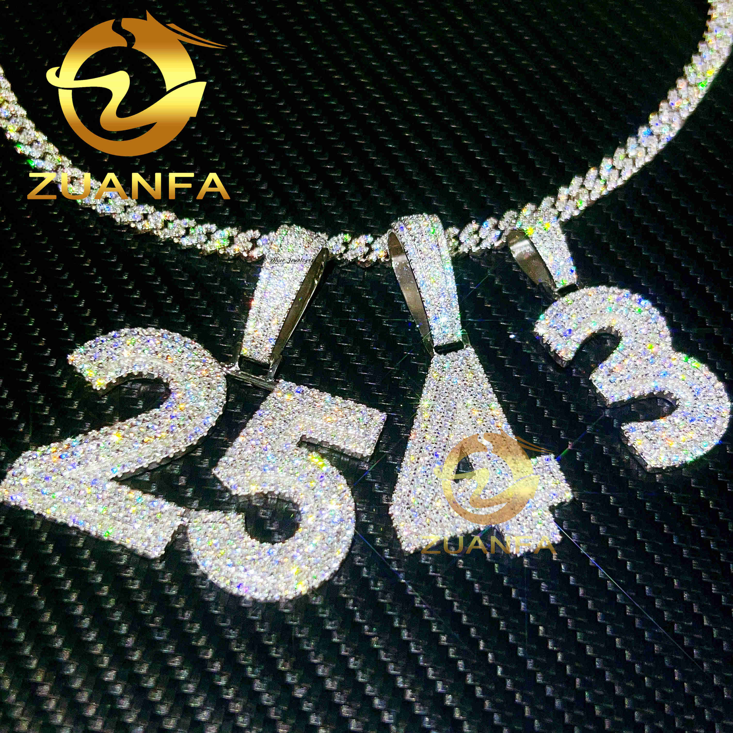 Custom Made 925 Sterling Silver Hip Hop Iced Out Vvs Moissanite Diamond Number Pendant for Men Women