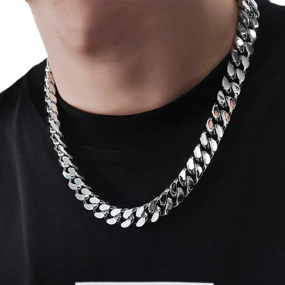 Mens Smooth Hip Hop Cuban Chain Bracelet Short and Fat Necklace Y250329