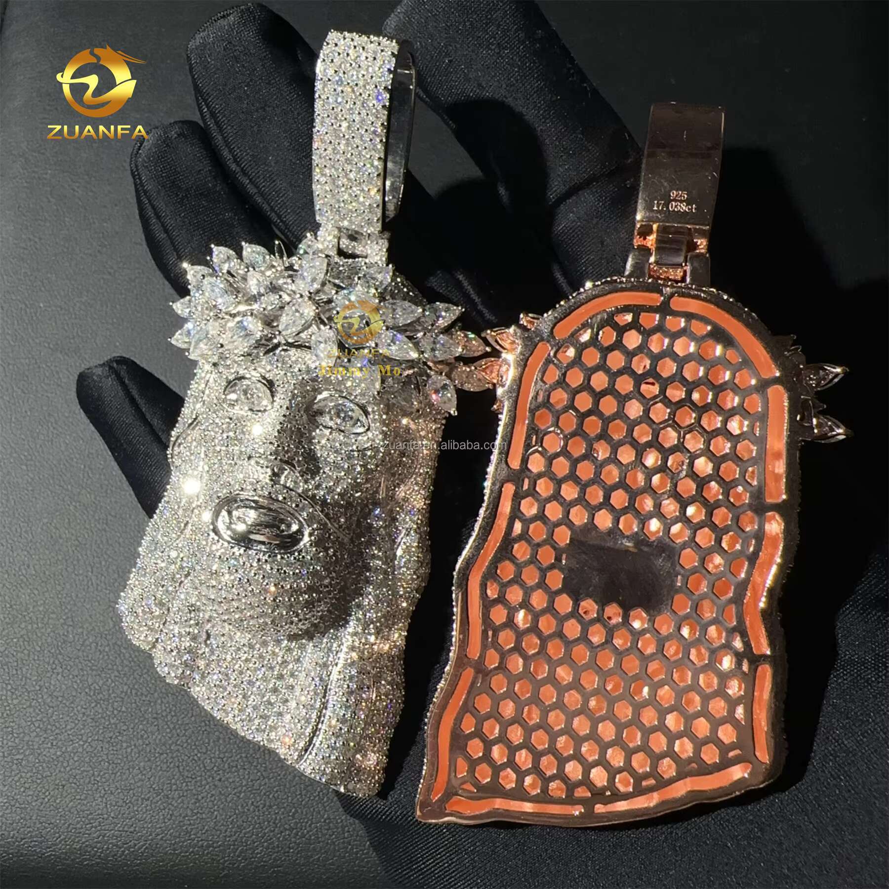 2.5 Luxury Fashion ManJewelry Hip Hop Pendant 925 Silver Pear Brilliant Moissanite Diamond Jesus Pendant Cuban Chain Set