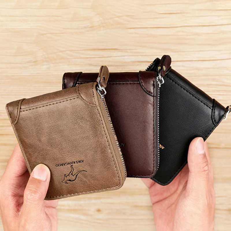 Leather mens wallet luxury mens wallet mens zipper card holder with coin pocket Rfid wallet mens wallet giftXJ250329